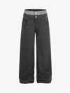 Vintage Washed Layered Waist Wide Leg Denim Jeans 