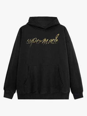 Metallic Script Letter Cross Graphic Hoodie 