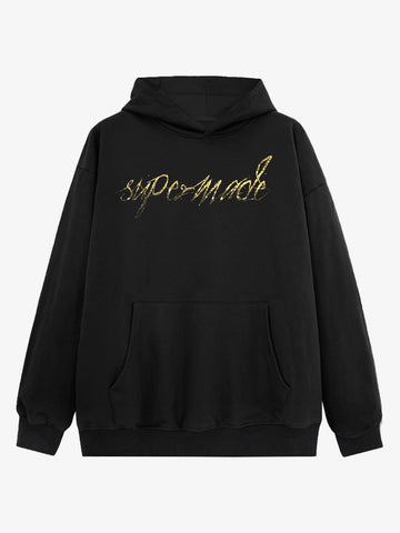 Metallic Script Letter Cross Graphic Hoodie 