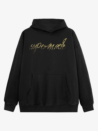 Metallic Script Letter Cross Graphic Hoodie 