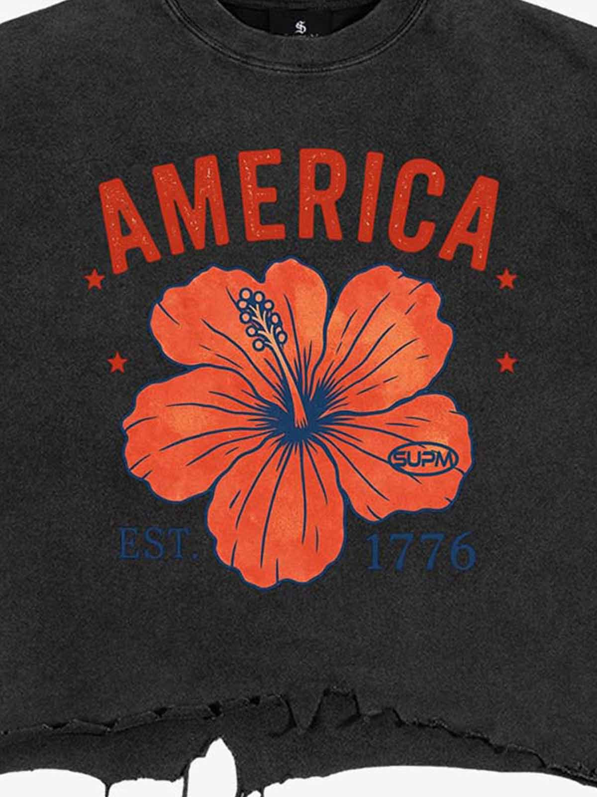 Acid Wash Ripped Floral T-Shirt