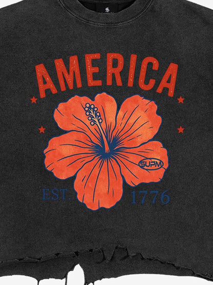 Acid Wash Ripped Floral T-Shirt