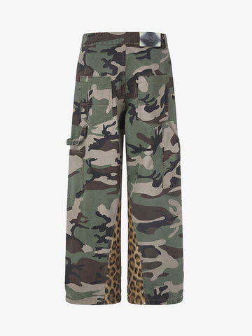 Camo Leopard Patchwork Cargo Pants