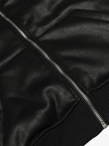 Vintage Leather Badge Fleece-lined Hooded Zip Bomber Jacket - 2547 