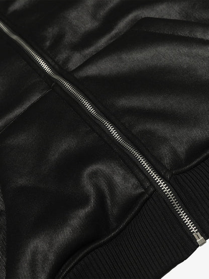 Vintage Leather Badge Fleece-lined Hooded Zip Bomber Jacket - 2547 