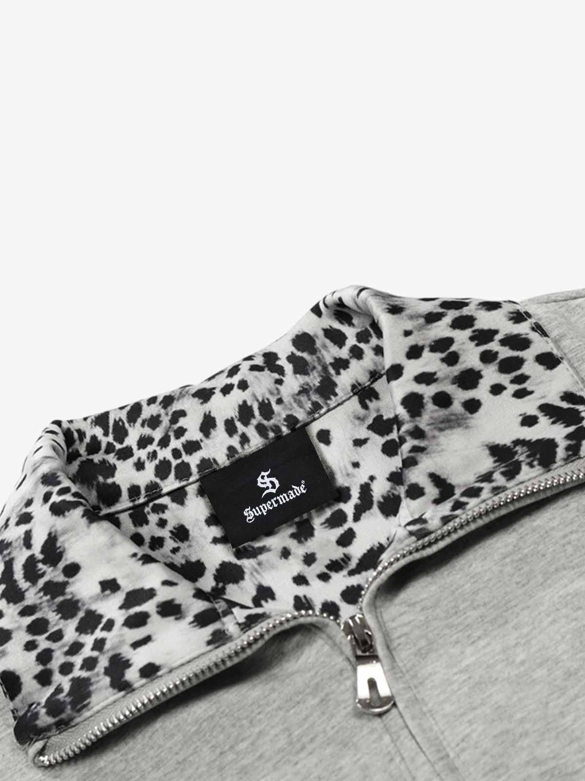 Leopard Trim Half Zip Polo T-Shirt