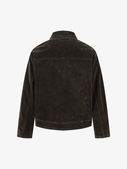 Retro Unique Metal Button Lapel Suede Bomber Jacket - 2538 