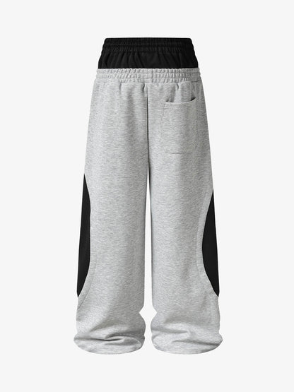 Layered Double-Waistband Wide-Leg Sweatpants