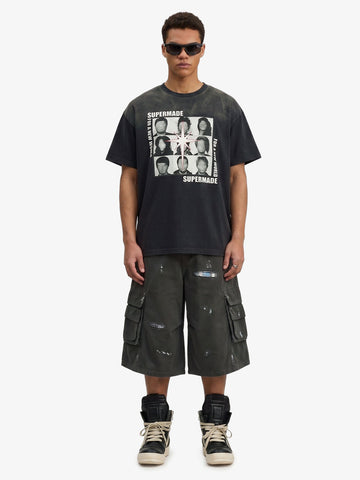 Vintage Distressed Multi Pocket Wide Leg Cargo Shorts