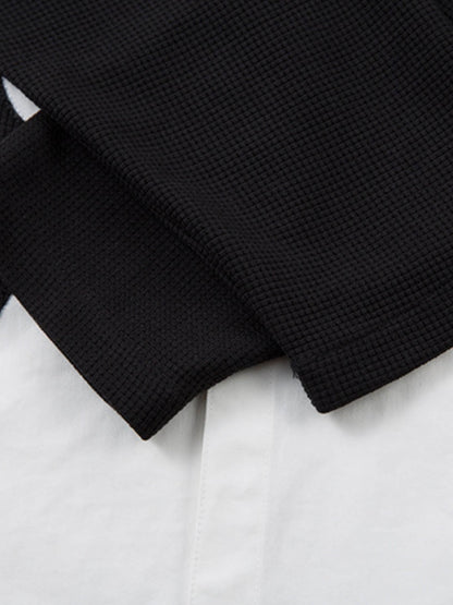 Cotton Blend Short Sleeve Shirt with Black Flame Print Long Sleeve Insert, Stylish Contrast Design for Men and Women 