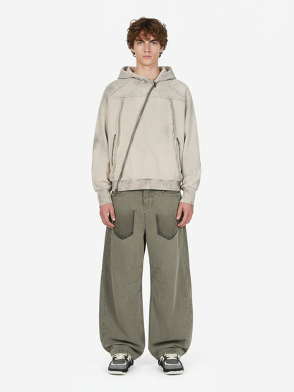 Retro Asymmetric Zip Up Deconstructed Hoodie 