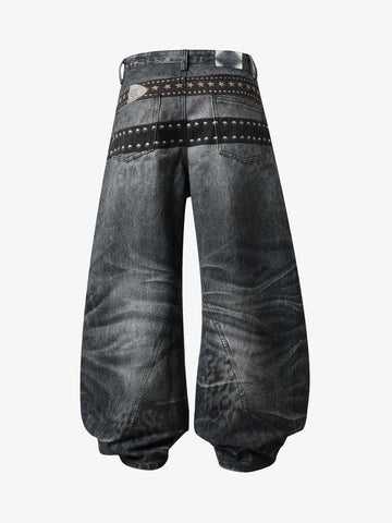 Butterfly Illusion Graphic Print Baggy Jeans 