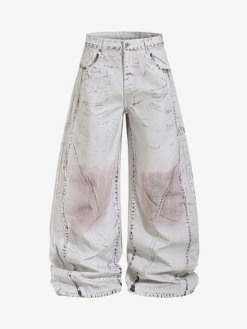 Cyber-Grunge Distressed Tinted Curved Jeans