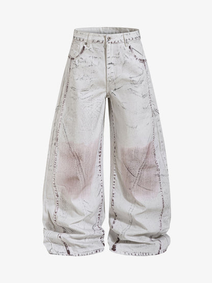 Cyber-Grunge Distressed Tinted Curved Jeans
