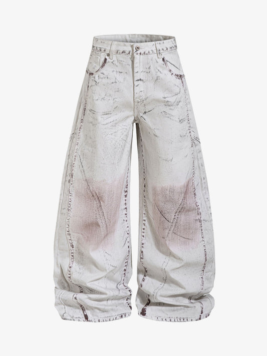 Cyber-Grunge Distressed Tinted Curved Jeans