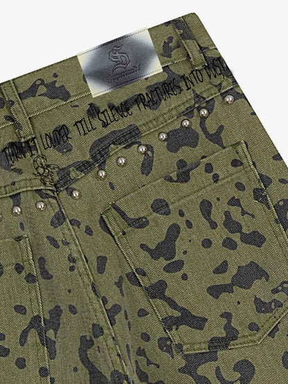 Studded Camo Wide-Leg Jorts 