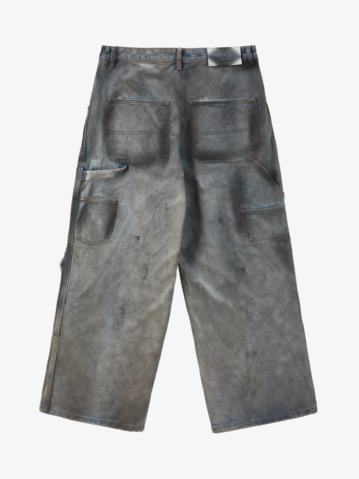 Distressed Washed Ripped Letter Patchwork Wide Leg Jeans 