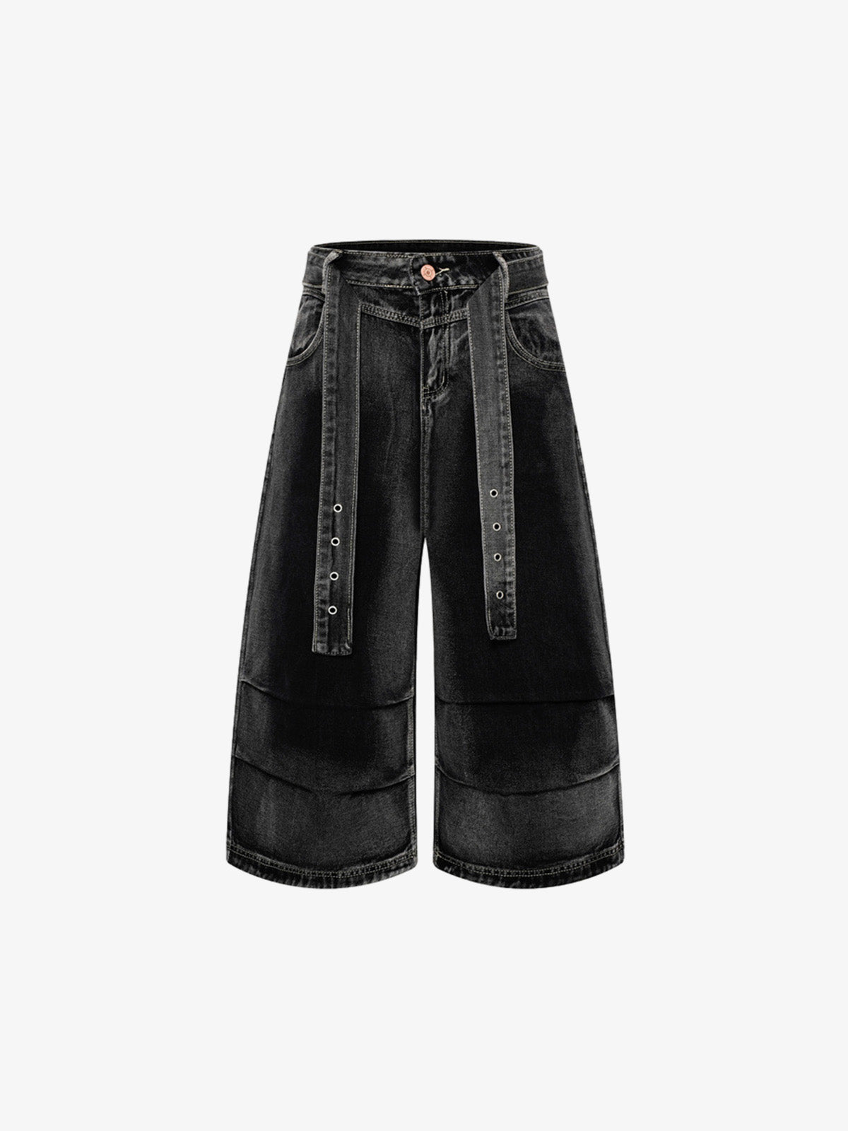Belted Curved Seam Wide Leg Jorts