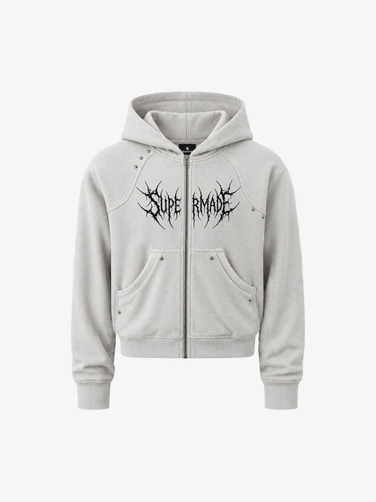 Spiked Graphic Zip Hoodie