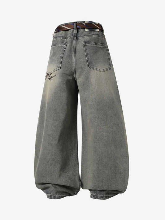 Gradient Sandwash Detachable Tie Baggy Jeans 