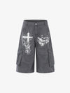Gothic Cross Graphic Cargo Shorts