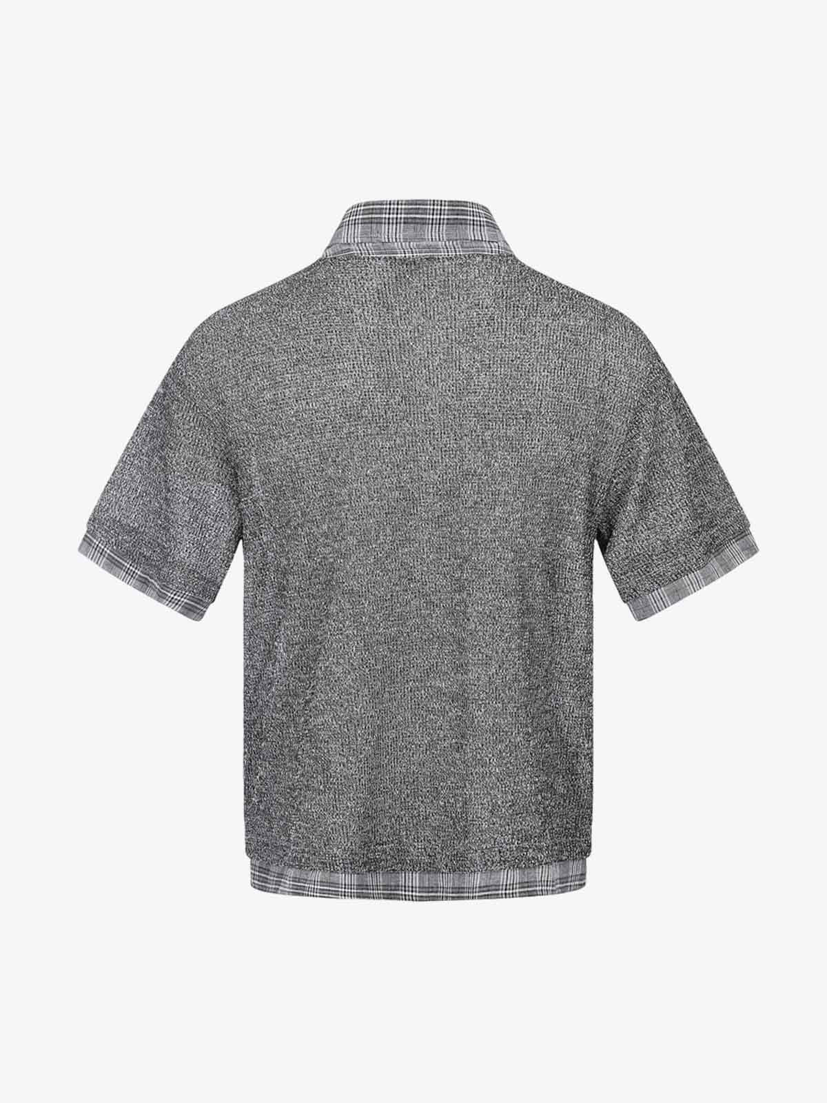 Textured Knit Plaid Layered Shirt