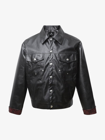 Snakeskin Patchwork Cropped Workwear Jacket