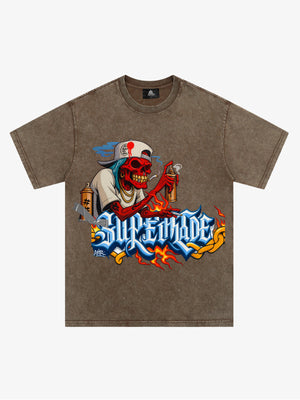 Street Skull Graffiti Artist Flame Flower Font T-Shirt 