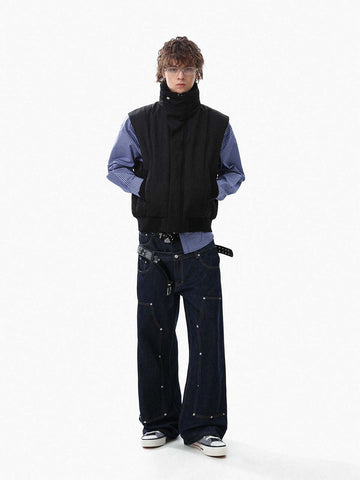 Street High-Neck Asymmetrical Placket Cotton Vest 