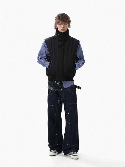 Street High-Neck Asymmetrical Placket Cotton Vest 