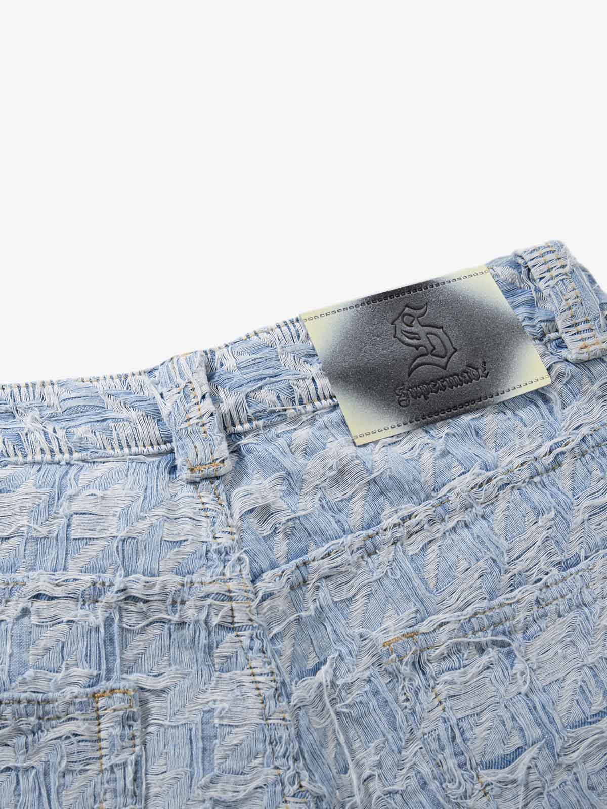 Distressed Frayed Textured Denim Jeans 