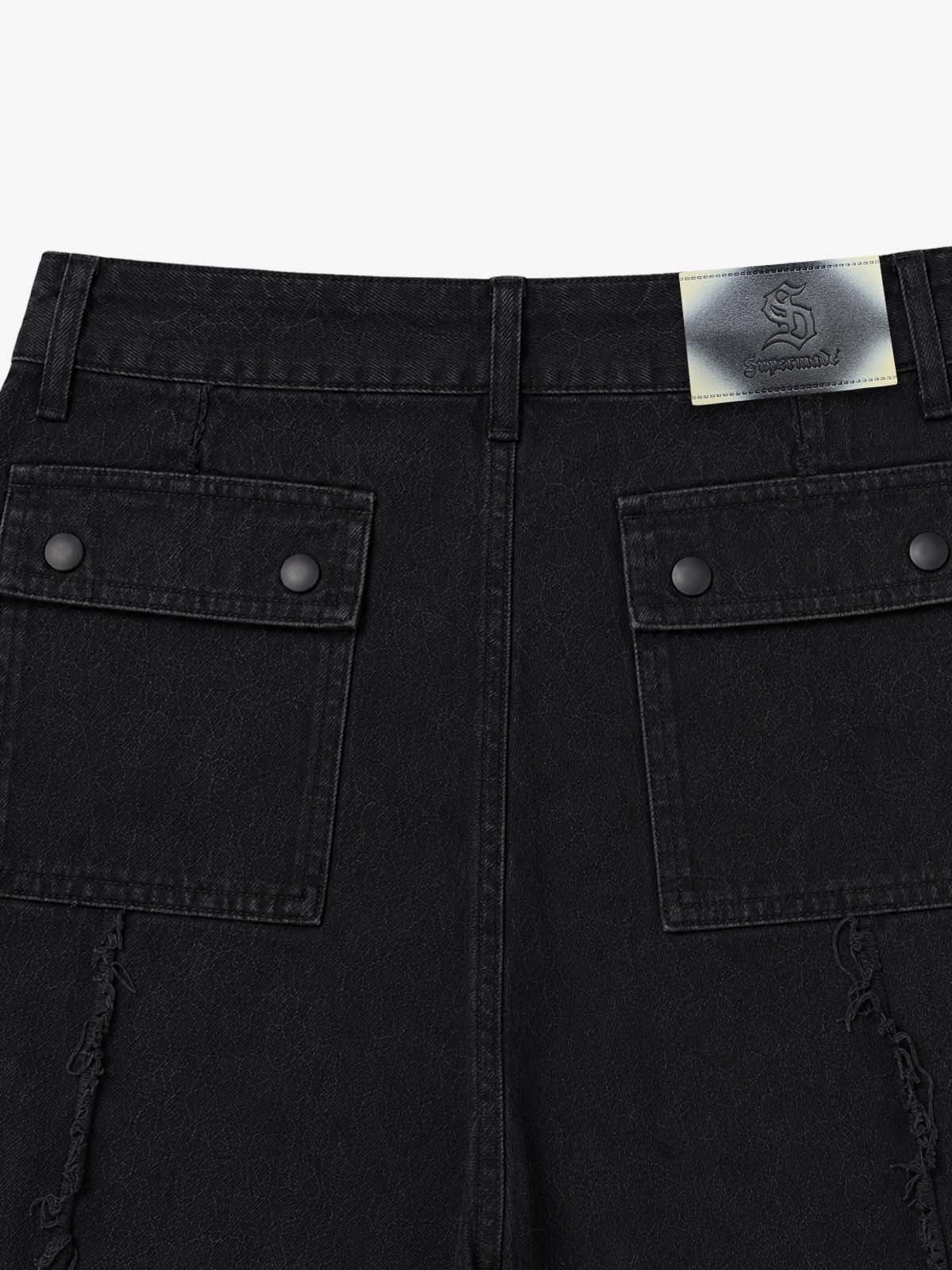 Cross Fringe Utility Denim Pants