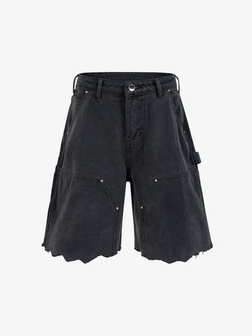Distressed Cargo Shorts with Chain Detail