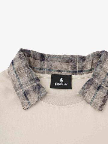Plaid Patchwork Graphic Long Sleeve Tee