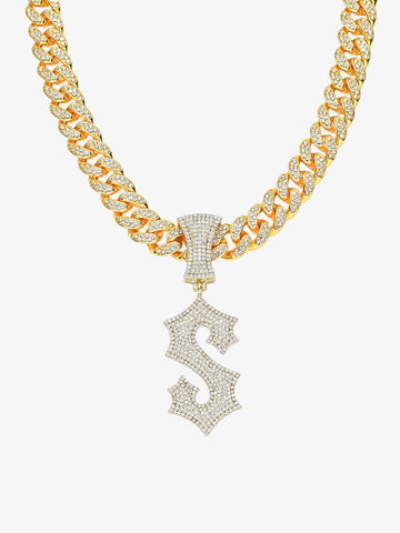 Cuban Chain Letter S Pendant Necklace 
