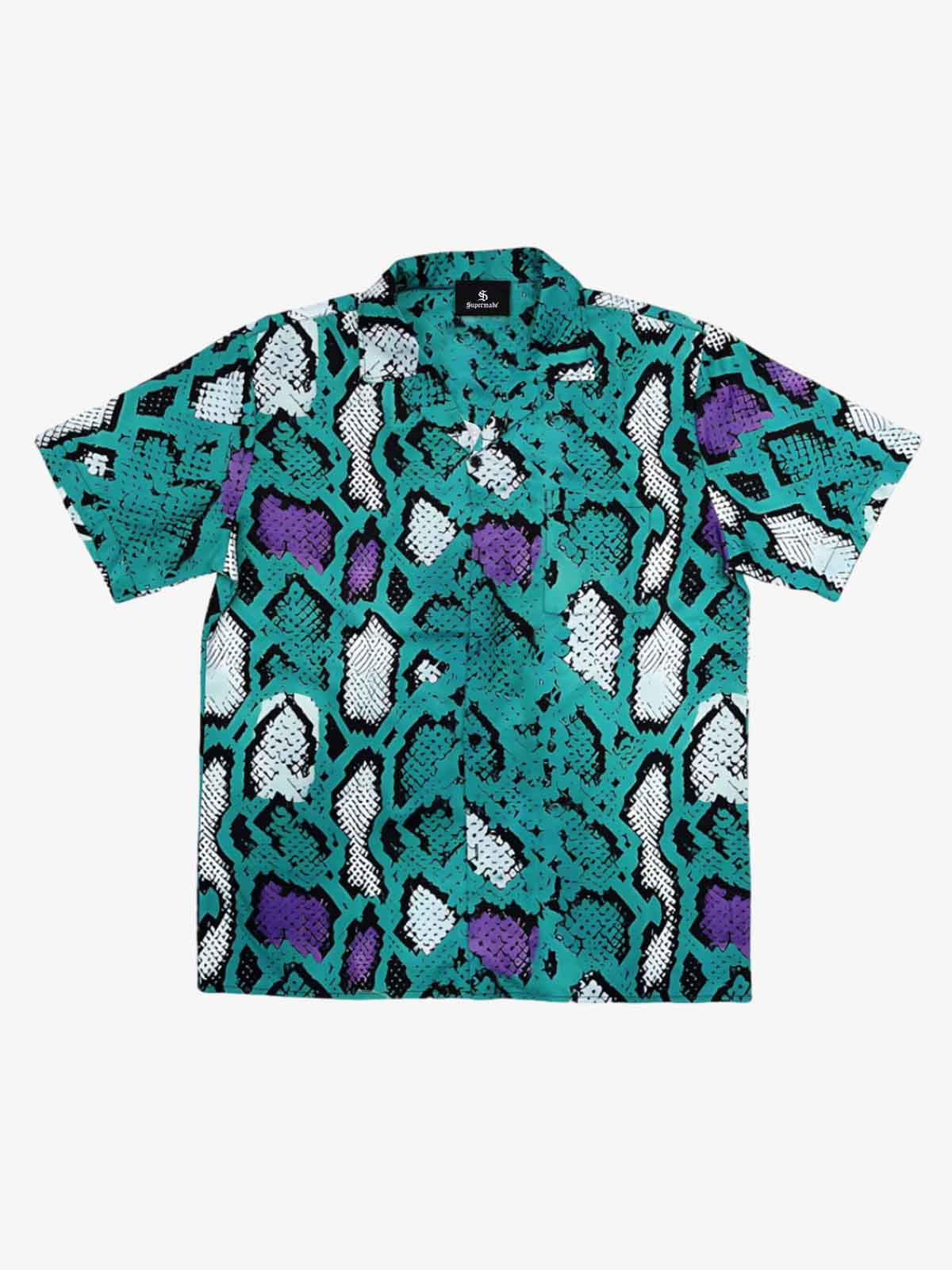Green Purple Snakeskin Cuban Shirt