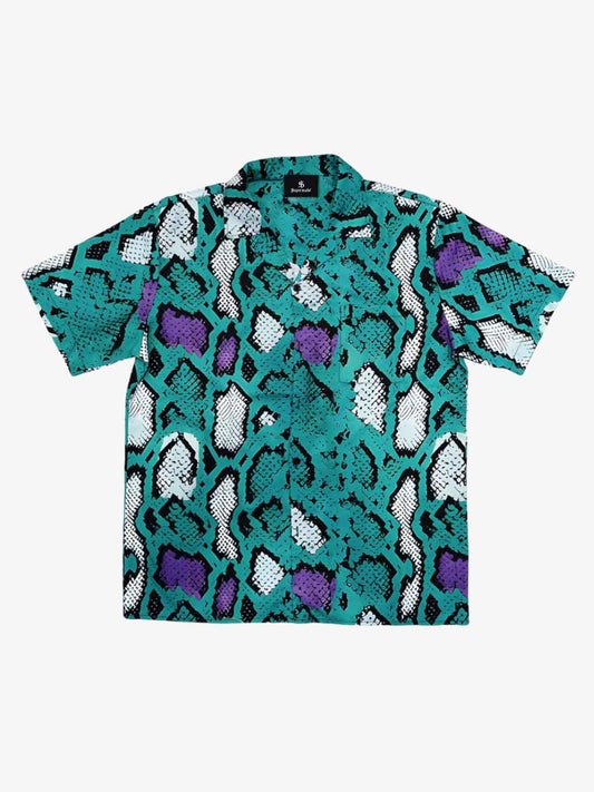 Green Purple Snakeskin Cuban Shirt