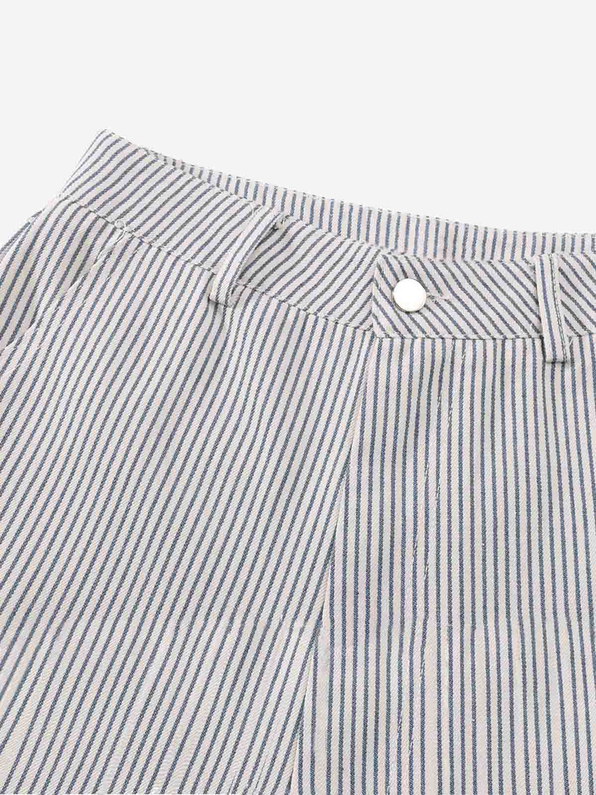 Pleated Pinstripe Wide-Leg Shorts