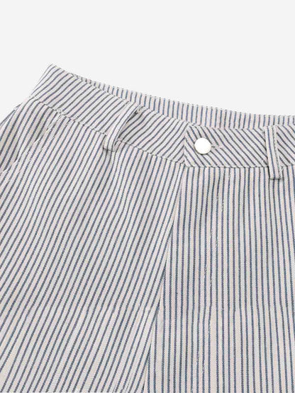 Pleated Pinstripe Wide-Leg Shorts