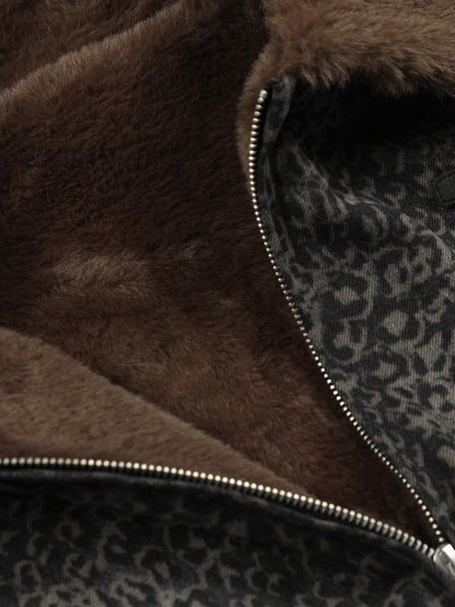 Vintage Leopard Print Fleece Zip Up Vest 