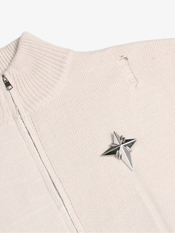 Heavy Cut Turtleneck Cardigan Zipper Sweater 
