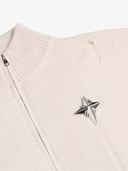 Heavy Cut Turtleneck Cardigan Zipper Sweater 