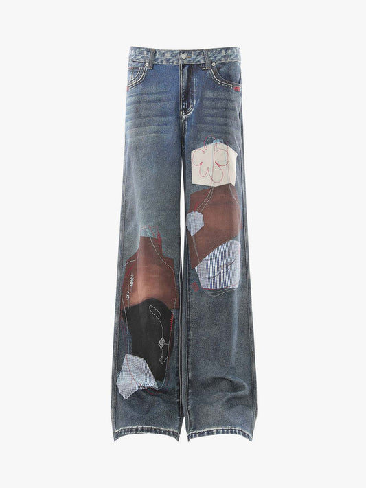 Vintage 3D Appliqué Denim Jeans