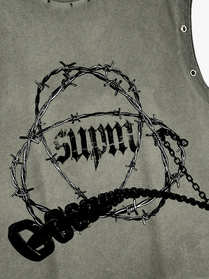 Barbed Wire Chain Graphic Sleeveless Vest 