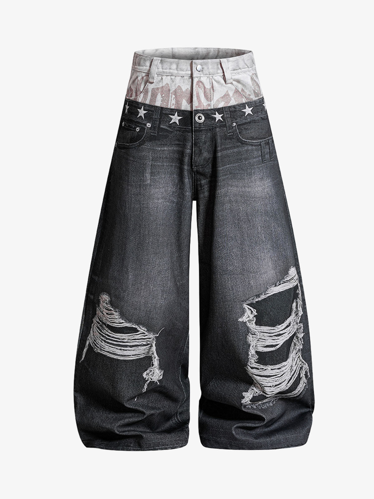3D Faux Layer Curved Jeans