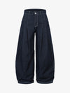 Deconstructed Contrast Stitching Pleated Baggy Barrel Jeans - 2343