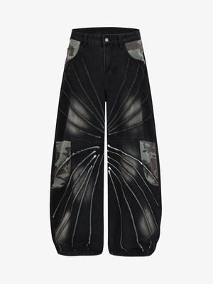 Butterfly Spray Graphic Camo Pocket Barrel Jeans 