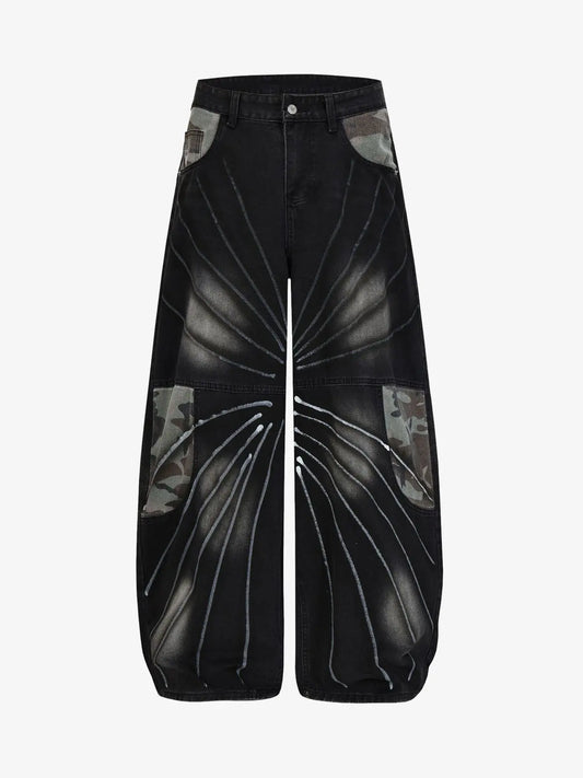 Butterfly Spray Graphic Camo Pocket Barrel Jeans 