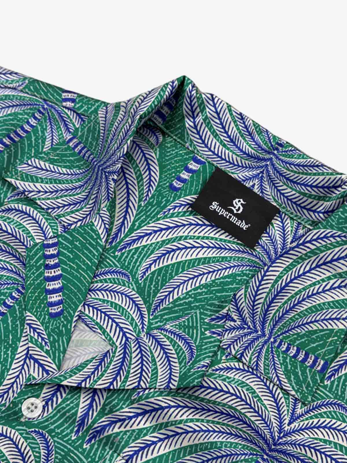 Teal Palm Leaves Hawaiian ShirtVacation Design