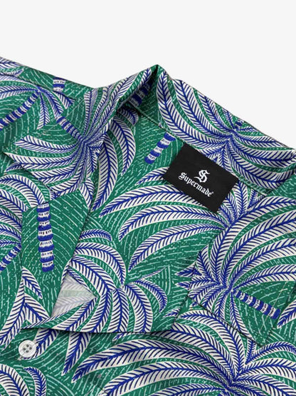 Teal Palm Leaves Hawaiian ShirtVacation Design